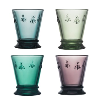 Coffret de 4 verres couleurs, abeille - Juego de 4 tazas de vidrio prensadas Multicolor La Rochère