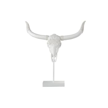 BUFFLE - Crâne sur pied résine blanc H55,5cm