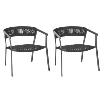 Wallis - Lot de 2 fauteuils lounge en aluminium en corde tressée noire