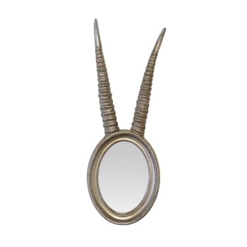 Miroir ovale argenté corne de gazelle 17x48cm