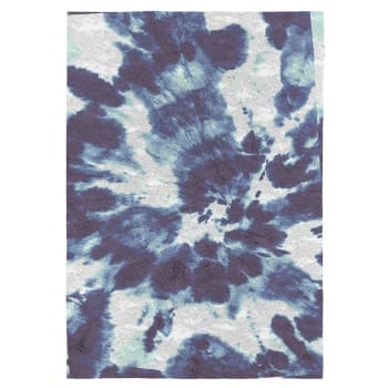 AZURI - Tapis décoratif en coton impression digital tie dye bleu 80x150 cm