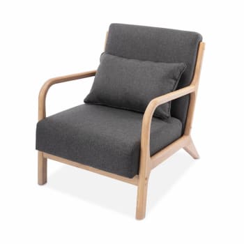 Lorens - Sillón de diseño de madera y tela, gris oscuro