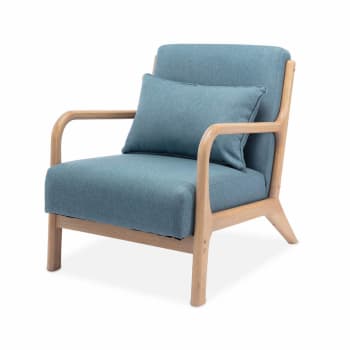 Lorens - Sillón de diseño de madera y tela, azul