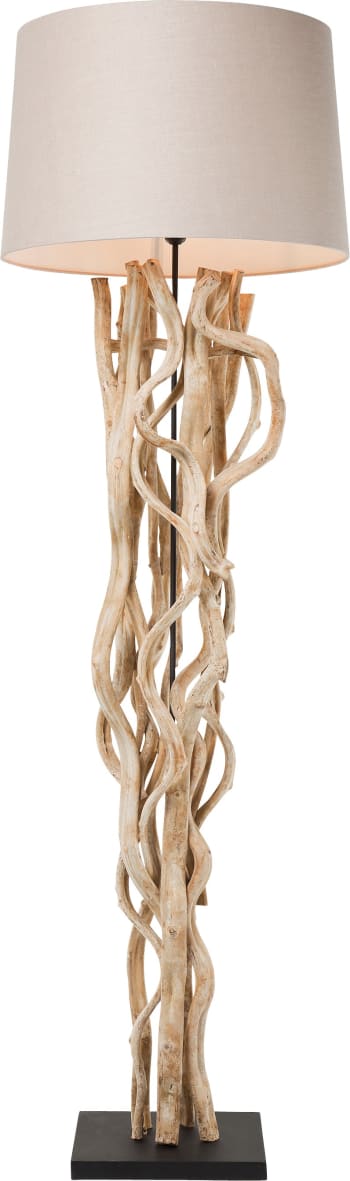 Scultra - Lampadaire en acacia massif et abat-jour en coton H158