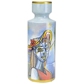 GRAFFITI ART - Vase visage femme déstructuré en céramique bleue H40