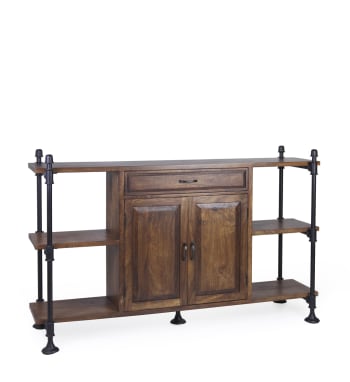 Meuble TV Pajan Effet Bois - 117x40x48cm, 2 Portes, Style Japandi