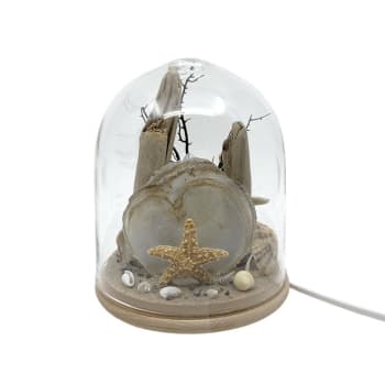 CURIOSITÉS MARINES - Lampe à poser en verre et bois beige clair
