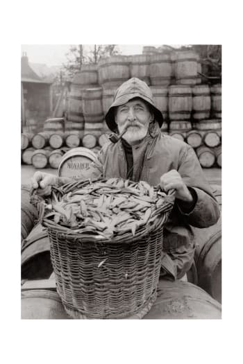 PECHE - Photo ancienne noir et blanc pêche n°81 cadre noir 60x90cm