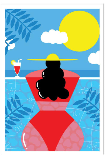 Affiche femme au bord de la piscine sans cadre 60x90cm