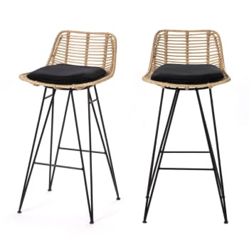 Capurgana - Lot de 2 chaises de bar design en rotin 67cm