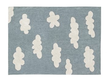 NUAGE - Tapis coton motif nuage bleu 120x160