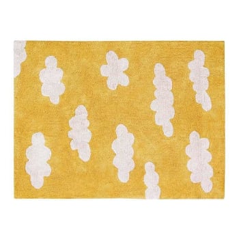 NUAGE - Tappeto lavabile in cotone giallo nuvole 120x160