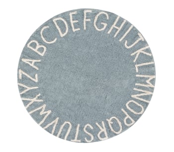 ALPHABET - Alfombra lavable redonda abecedario de algodón azul 150ø