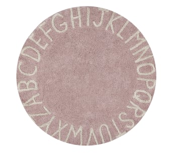 ALPHABET - Alfombra lavable redonda abecedario de algodón rosa 150ø