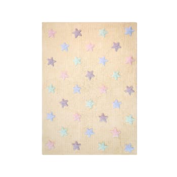 PETITES ÉTOILES - Tapis coton vanille motif petites étoiles 120x160