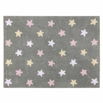 PETITES ÉTOILES - Alfombra de algodón gris con estrellas de colores