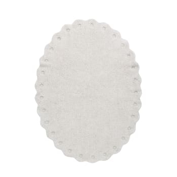 POMME DE PIN - Tapis coton lavable ovale pomme de pin ivoire 130x180cm