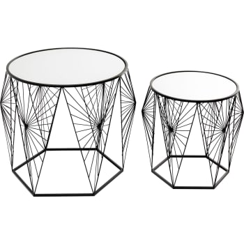 Cobweb - 2 tables d'appoint en acier et verre miroir