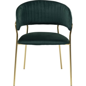 Belle - Chaise avec accoudoirs en velours vert et acier doré