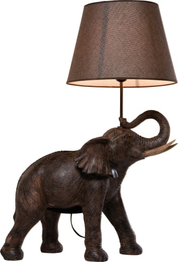 Animal - Lampe éléphant en polyrésine marron et abat-jour en lin