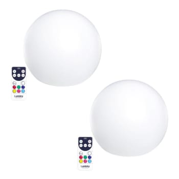 2x bobby - Lot de 2 boules lumineuses sans fil LED Polyéthylène Blanc D30CM