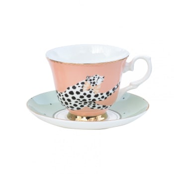 GUÉPARD - Tasse à thé et soucoupe en porcelaine guépard