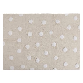 POINTS - Tappeto lavabile a pois bianchi in cotone beige 120x160