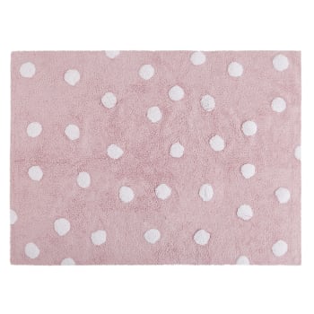 POINTS - Tapis Lavable à pois blancs en coton rose 120x160