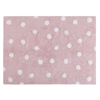 POINTS - Tappeto lavabile a pois bianchi in cotone rosa 120x160