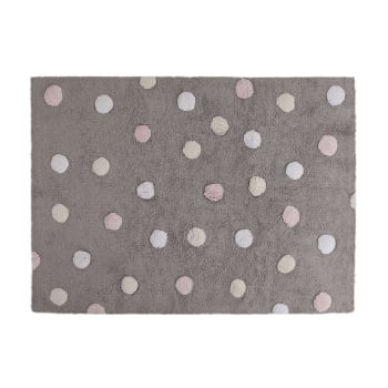 POIS - Tapis coton motif pois 3 couleurs gris-rose 120x160