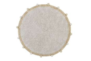 BUBBLY - Tapis coton rond lavable miel à pompons D120cm