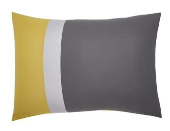 Méli mélo - Taie d'oreiller en coton gris et curry 50x70