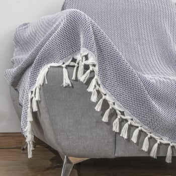 Coperta multiuso in cotone Anna Nero 180x290 cm, plaid per letto,  Copriletto, copridivano, foulard per divano, copertura per divano