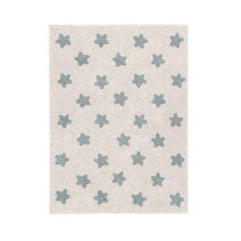 ÉTOILES - Tapis coton lavable étoiles bleu 120x160cm