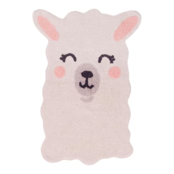 LAMA - Alfombra lavable corazon de algodón rosa 82x120
