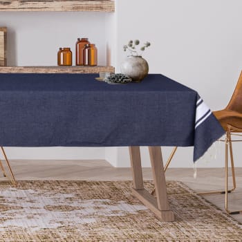 Nappe 140x140 bleu en coton LONETA