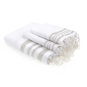 Hamptons - Set bain, 1 fouta + 2 serviettes coton  100x200 blanc / argent