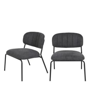 Jolien - 2 chaises lounge pieds noirs gris foncé