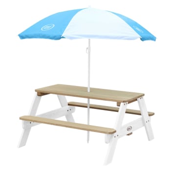 Table de pique-nique en bois avec parasol