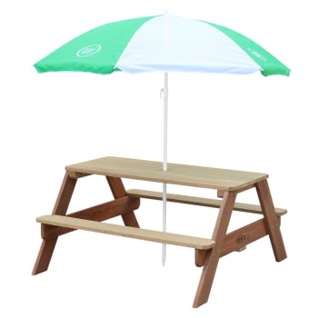 Table de pique-nique avec parasol vert blanc