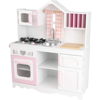 HOMCOM Cuisine pour enfant multifonctionnelle maison de poupée en bois  design 2 en 1 jeu d'immitation accessoires complets inclus 60 x 48 x 106 cm  rose