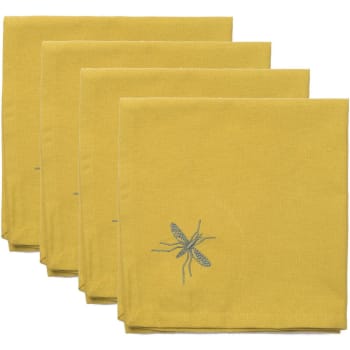 Mosquito - Serviettes de table (x4) coton  45x45 jaune / vert kaki