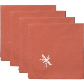 Mosquito - Servilletas de algodón rojo (juego de 4 unidades)