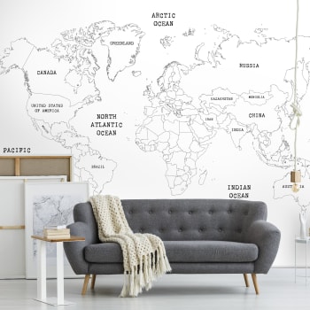 Papier peint panoramique carte du monde blanc 280x400cm