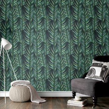 Papier peint intissé entrelac de feuilles de palmier vert 1005x52cm