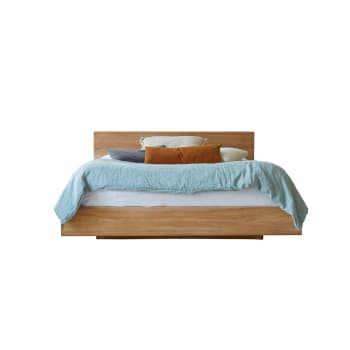 Lit Queen Size Coffre 160x200 Tête De Lit Inclinée Avec Des Lames Frêne Blanc Ankel | Leroy Merlin
