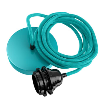 HANG 1 V2 - Suspension 1 fil électrique en tissu turquoise 2,5m douille noire