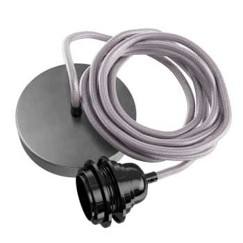 HANG 1 V2 - Suspension 1 fil électrique en tissu gris 2,5m douille noire