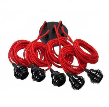 HANG 5 V2 - Suspension 5 fils électriques en tissu rouge 3,5m douille noire