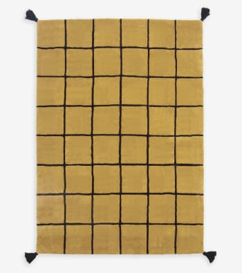 MINIMA - Alfombra de algodón amarillo mostaza con motivos gráficos 120x170 cm